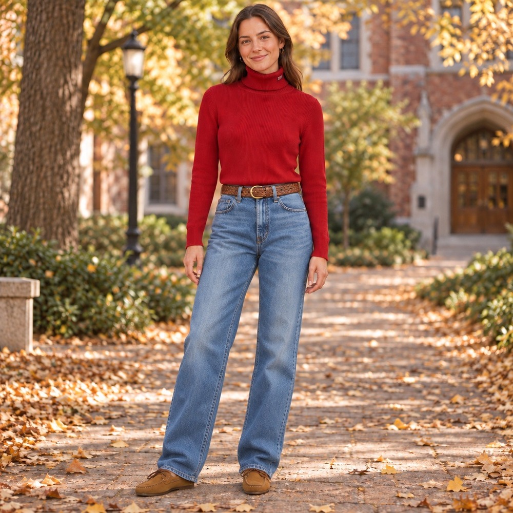 Ralph Lauren Polo Jeans Co Womens M Flag Turtleneck Sweater Red Preppy Americana
